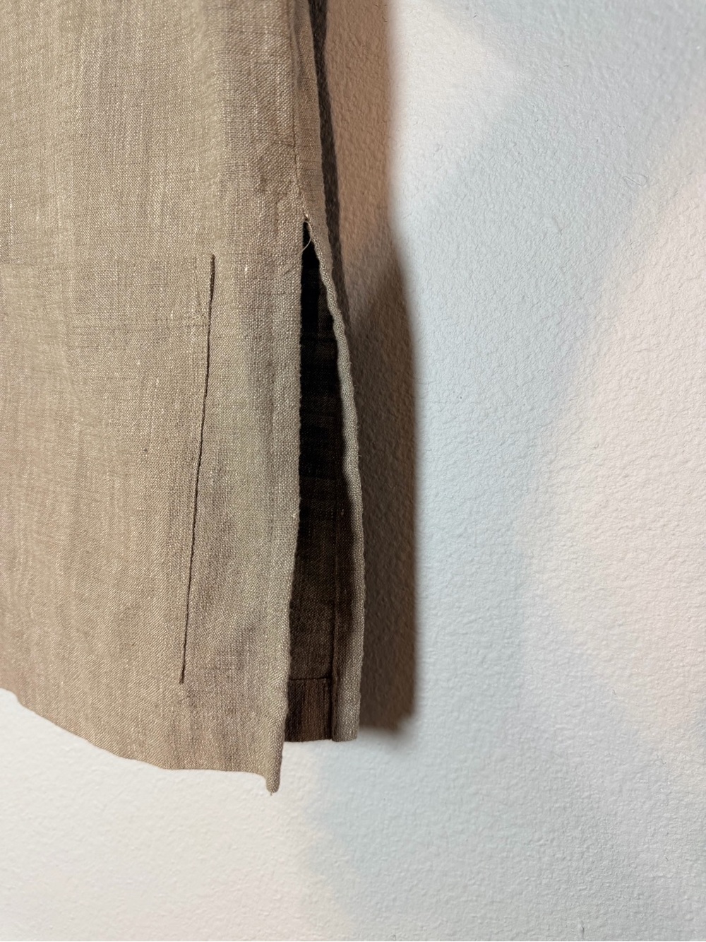 Vintage Eileen Fisher Open Front Jacket Button Closure Cotton Linen Blend Taupe - Picture 9 of 13